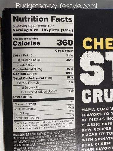 Aldi Mama Cozzi's Stuffed Crust Pizza Nutritional Information